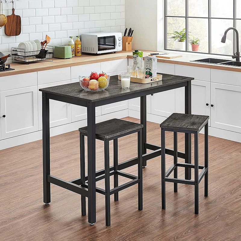 BreeBe Set of 2 Charcoal Gray and Black Bar Stools