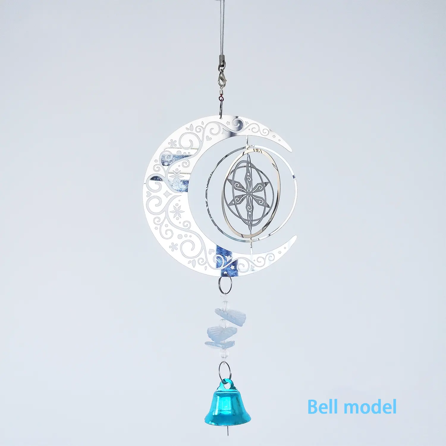 Reusable New Moon and Star Design 3D Stainless Steel Wind Spinner With Crystal Tail