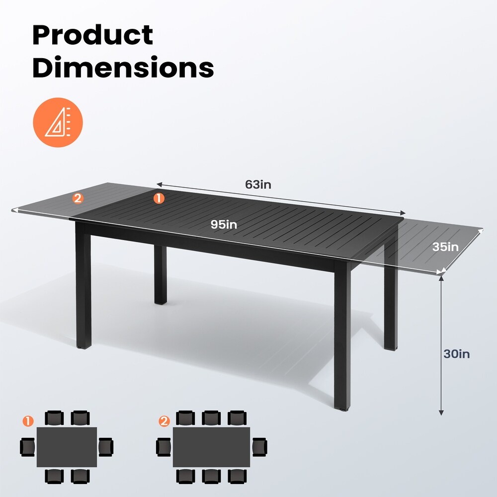 Outdoor Patio Dining Table Aluminum Extendable Rectangular   63\