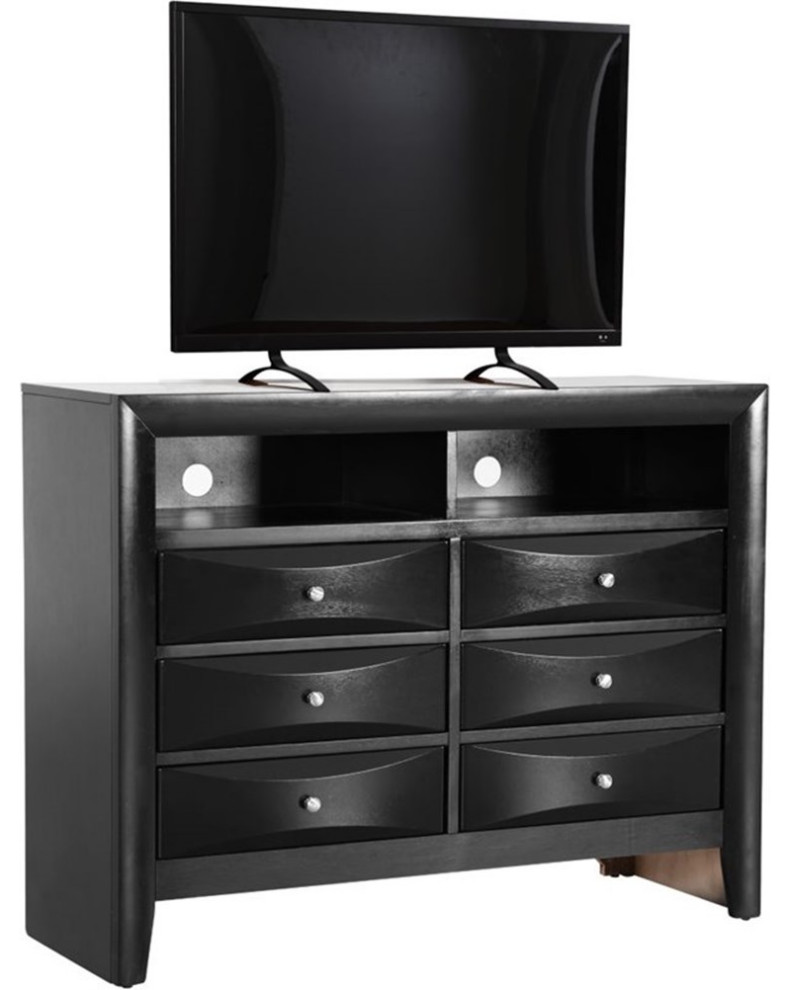 Maklaine Modern 6 Drawer Wood TV Stand for TVs up to 47 quotin Black   Transitional   Entertainment Centers And Tv Stands   by Homesquare  Houzz