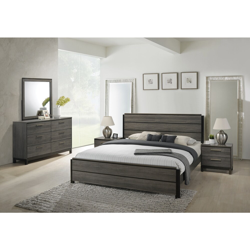 Roundhill Furniture Ioana Antique Grey Wood 5 piece King Size Bedroom Set