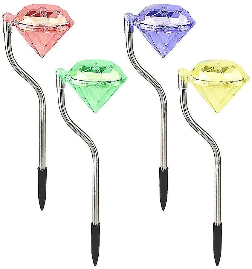 4 Pieces Led Color Changing Solar Diamond Pole Lights Garden In Lamps