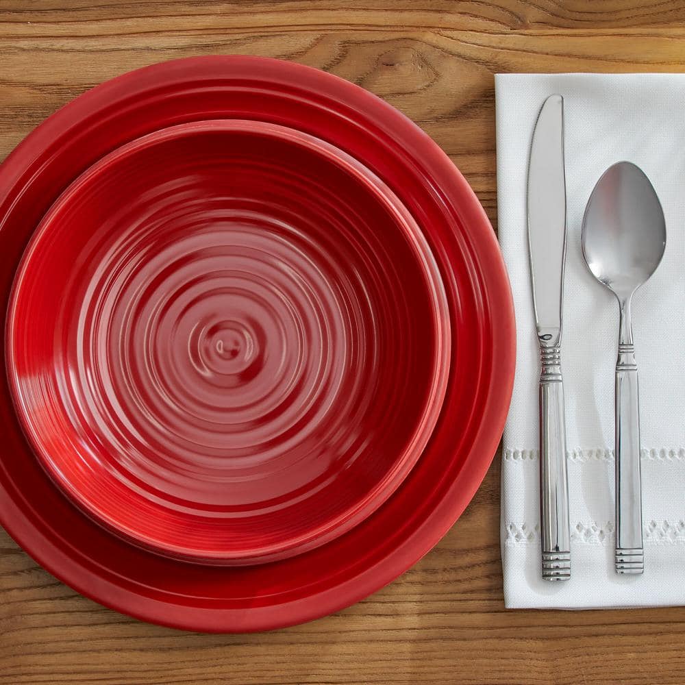 StyleWell Taryn Melamine Dinnerware Set in Ribbed Chili Red (Service for 4) FF58SETCHI