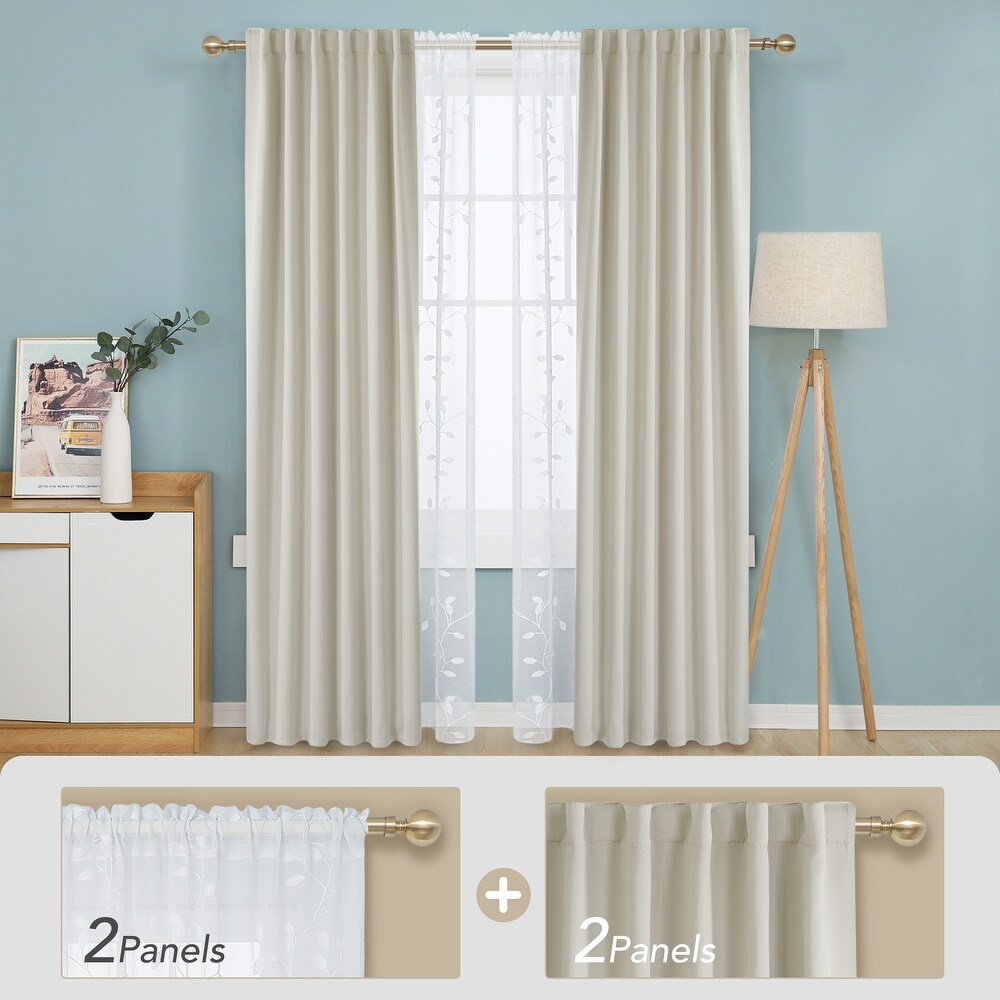 Deconovo Mix   Match Blackout and Sheer Embroidered 4 Piece Curtain Panel Set