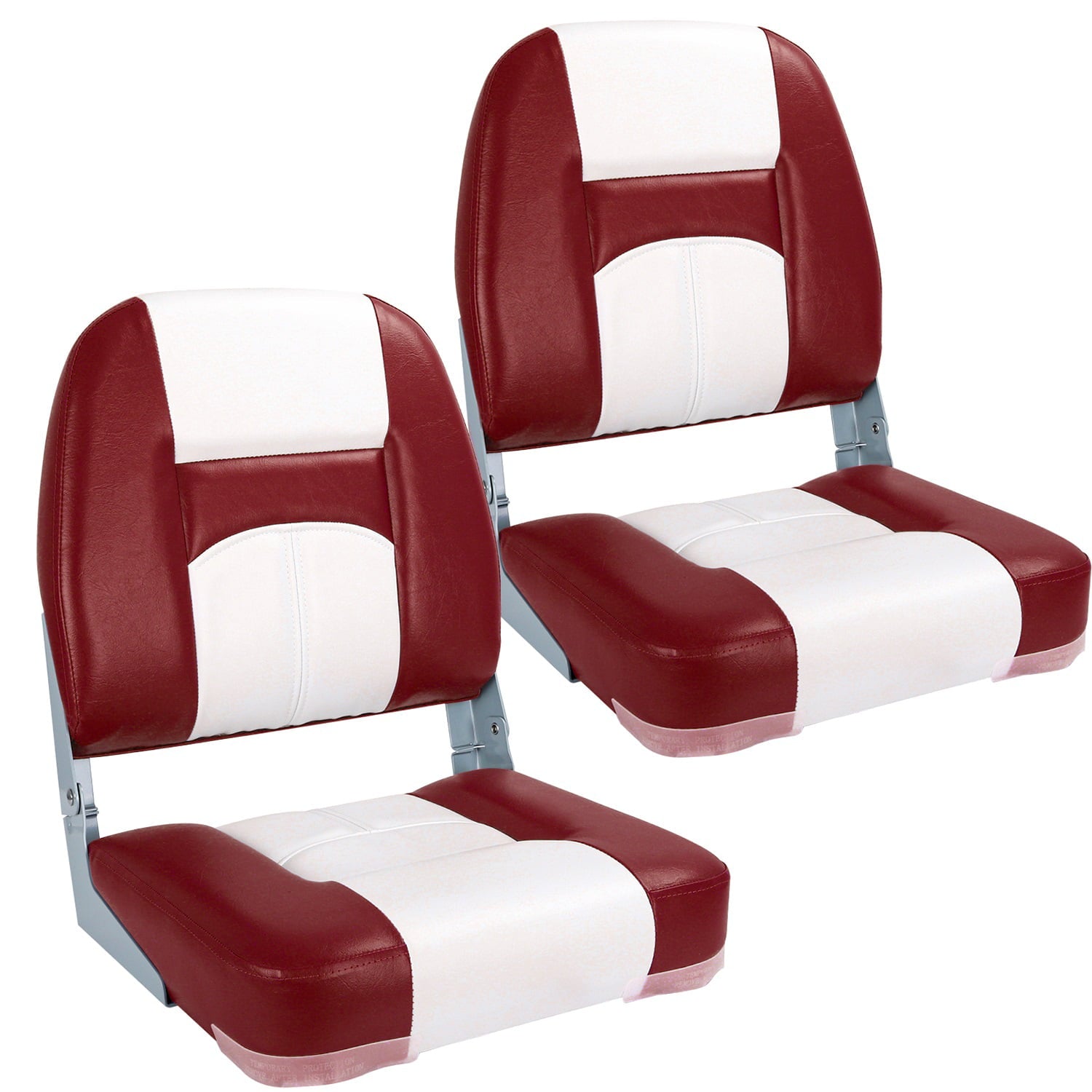 NORTHCAPTAIN Deluxe White/Wine Red Low Back Folding Boat Seat， 2 Seats