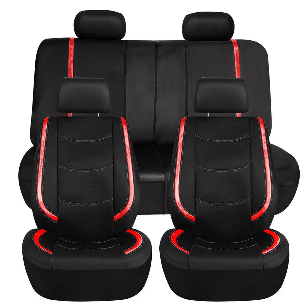 FH Group Galaxy13 Metallic Striped Deluxe Leatherette 47 in. x 23 in. x 1 in. Full Set Seat Covers DMPU013115RED