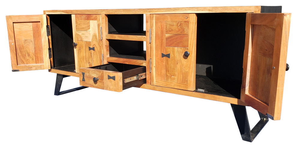 Everglades Acacia Wood Media Center   Industrial   Entertainment Centers And Tv Stands   by Chic Teak  Houzz