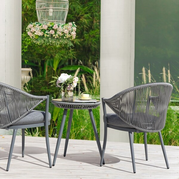 NUU GARDEN 3Piece Aluminum Patio Furniture Bistro Set with Cushions