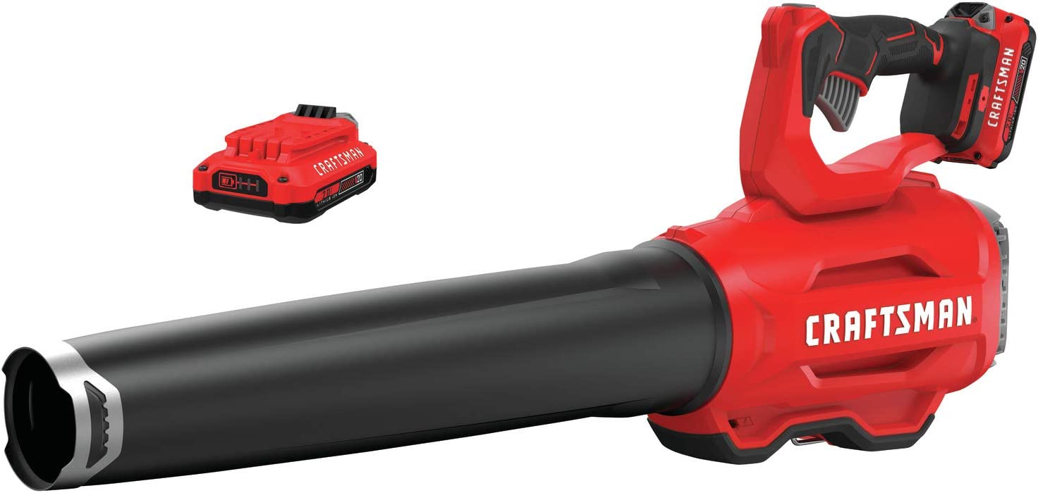 CRAFTSMAN V20 Cordless Leaf Blower， Variable Speed， Up To 100 MPH， with 2 Batteries and Charger (CMCBL720D2)