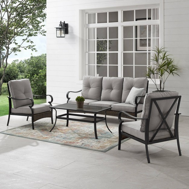 4pc Dahlia Outdoor Steel Conversation Set Taupe matte Black Crosley