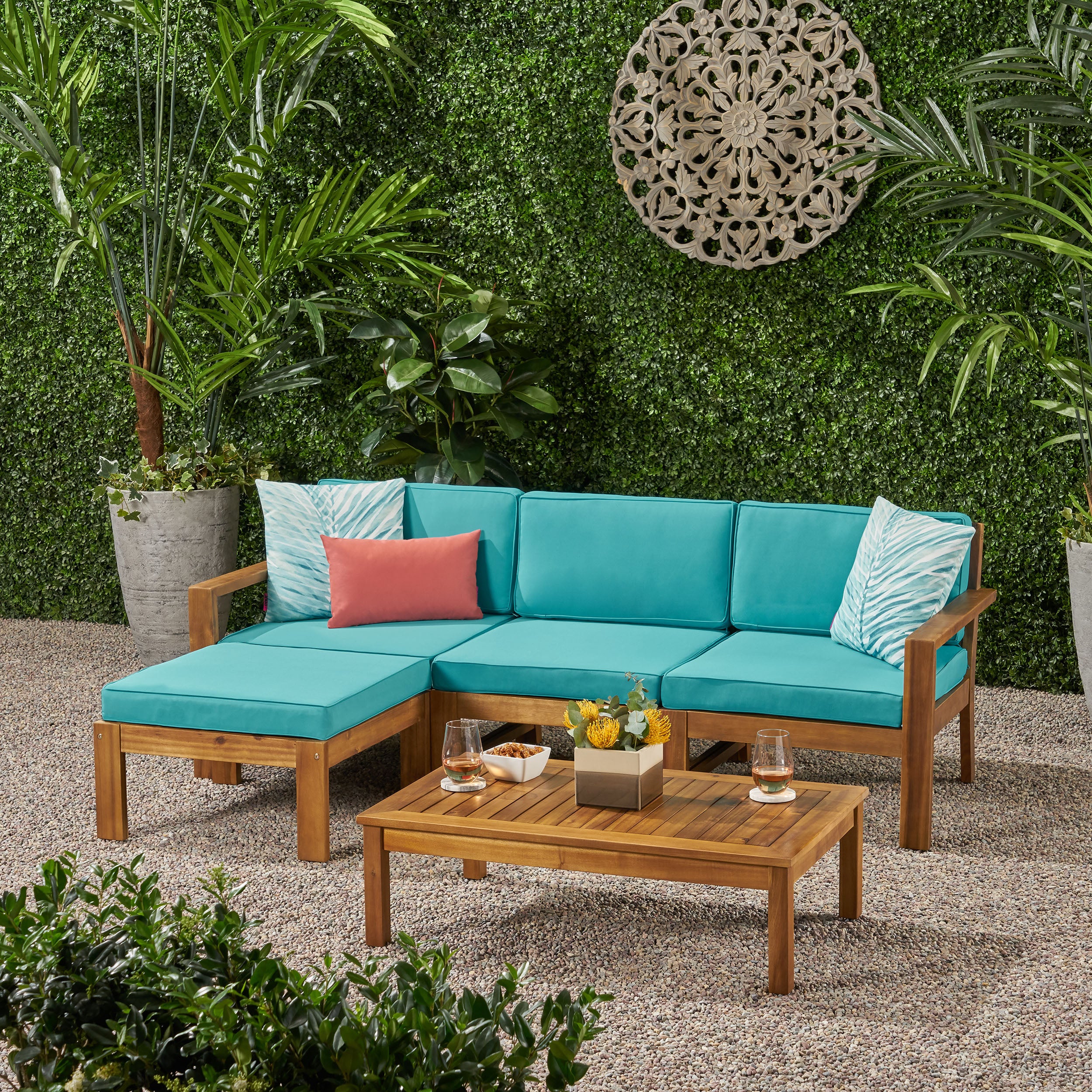 Makayla Ana Outdoor 3 Seater Acacia Wood Sofa Sectional with Cushions