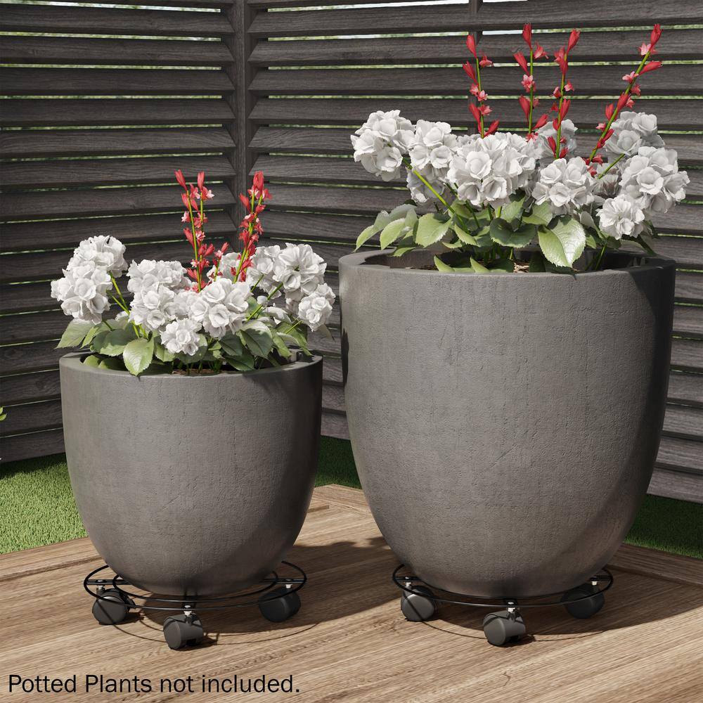 Pure Garden 12 in. Dia Black Metal Plant Caddy (Set of 2) HW1500278