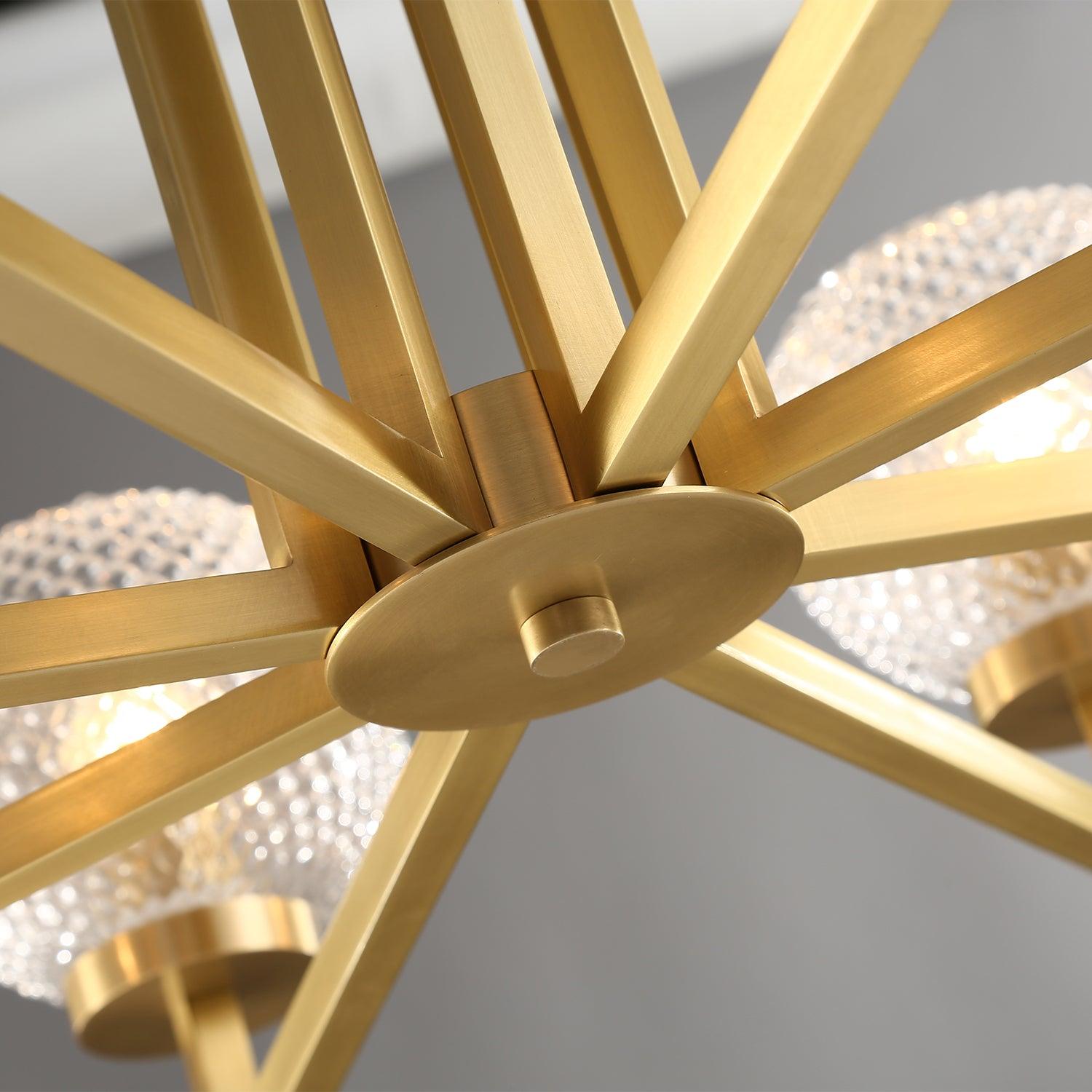 Ribbed Glass Brass Chandelier