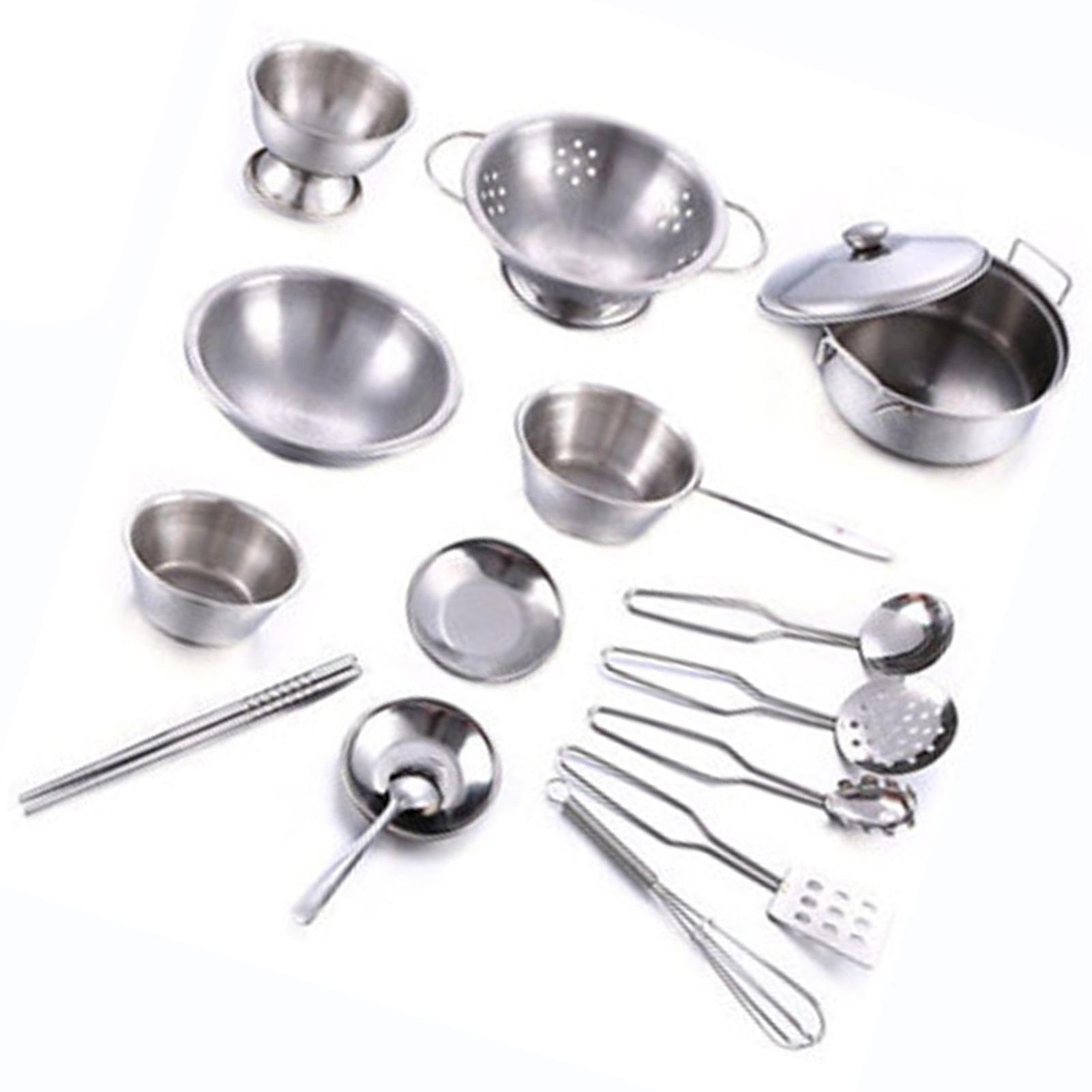 16PCS Pots and Pans Kitchen Toy Stainless Steel Pretend Play Cooking Toys for Kids Kitchen Accessories Set