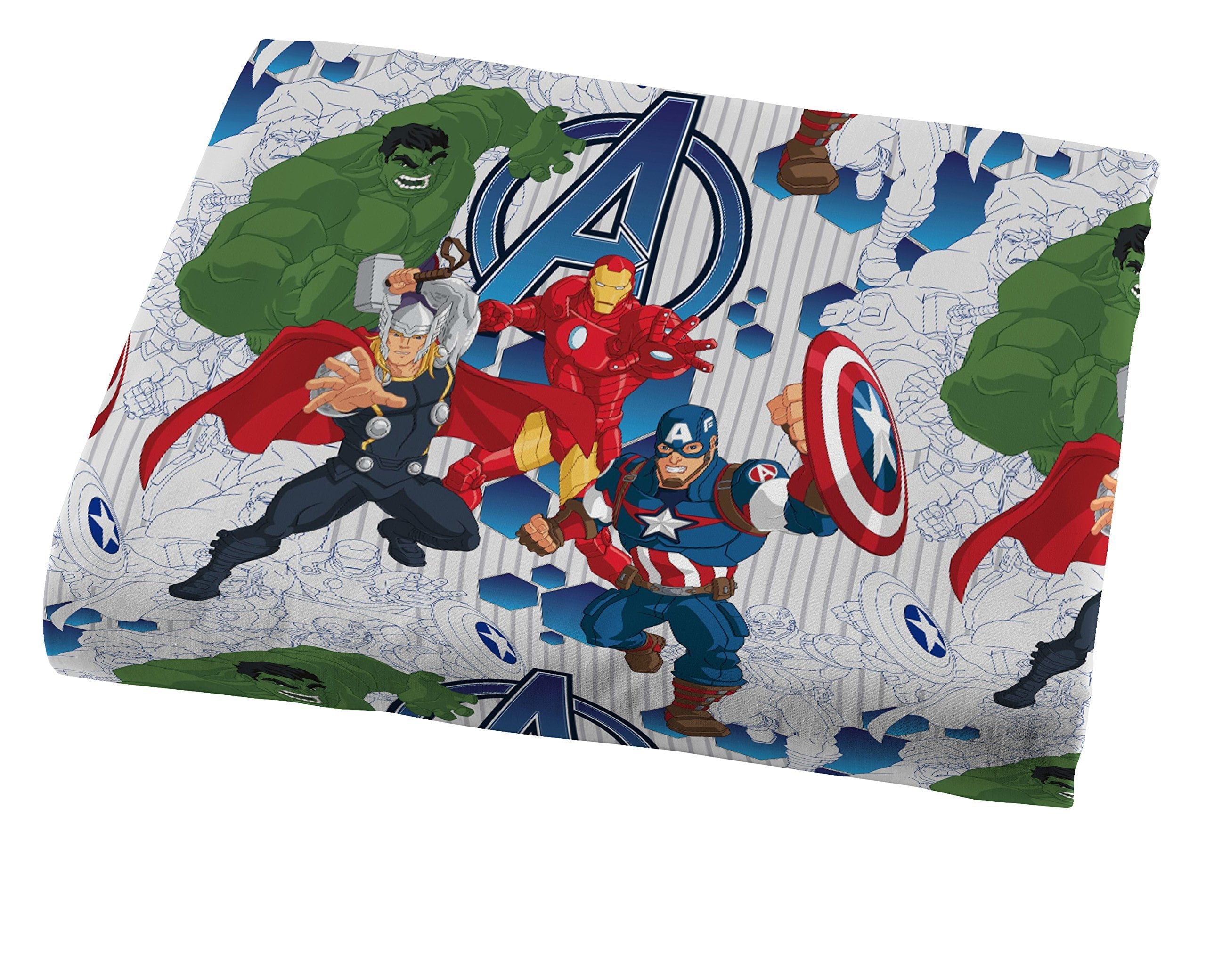 Avengers Collection Cartoon Superhero 5 Pieces Kids Full Bed Set, 100% Microfiber, Blue, Marvel