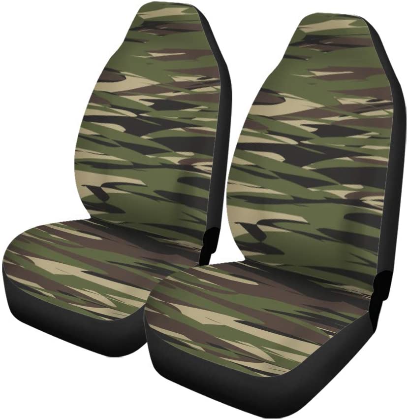 FMSHPON Set of 2 Car Seat Covers Green Camo Camouflage Pattern Woodland Classic Brown Universal Auto Front Seats Protector Fits for Car，SUV Sedan，Truck