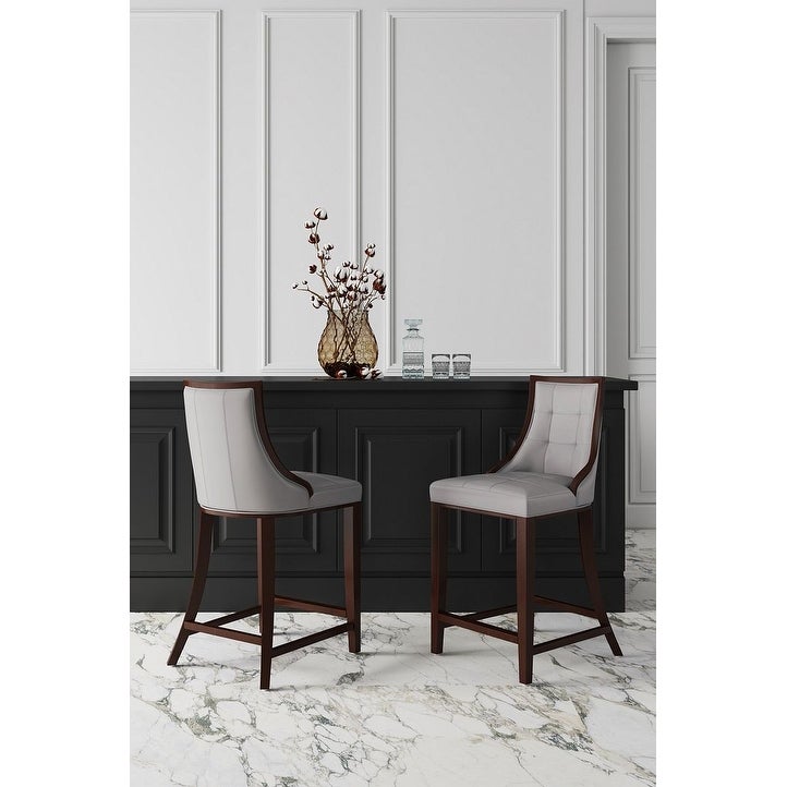 Manhattan Comfort Fifth Ave 39.5 in. Dark Walnut Beech Wood Counter Height Bar Stool (Set of 2)