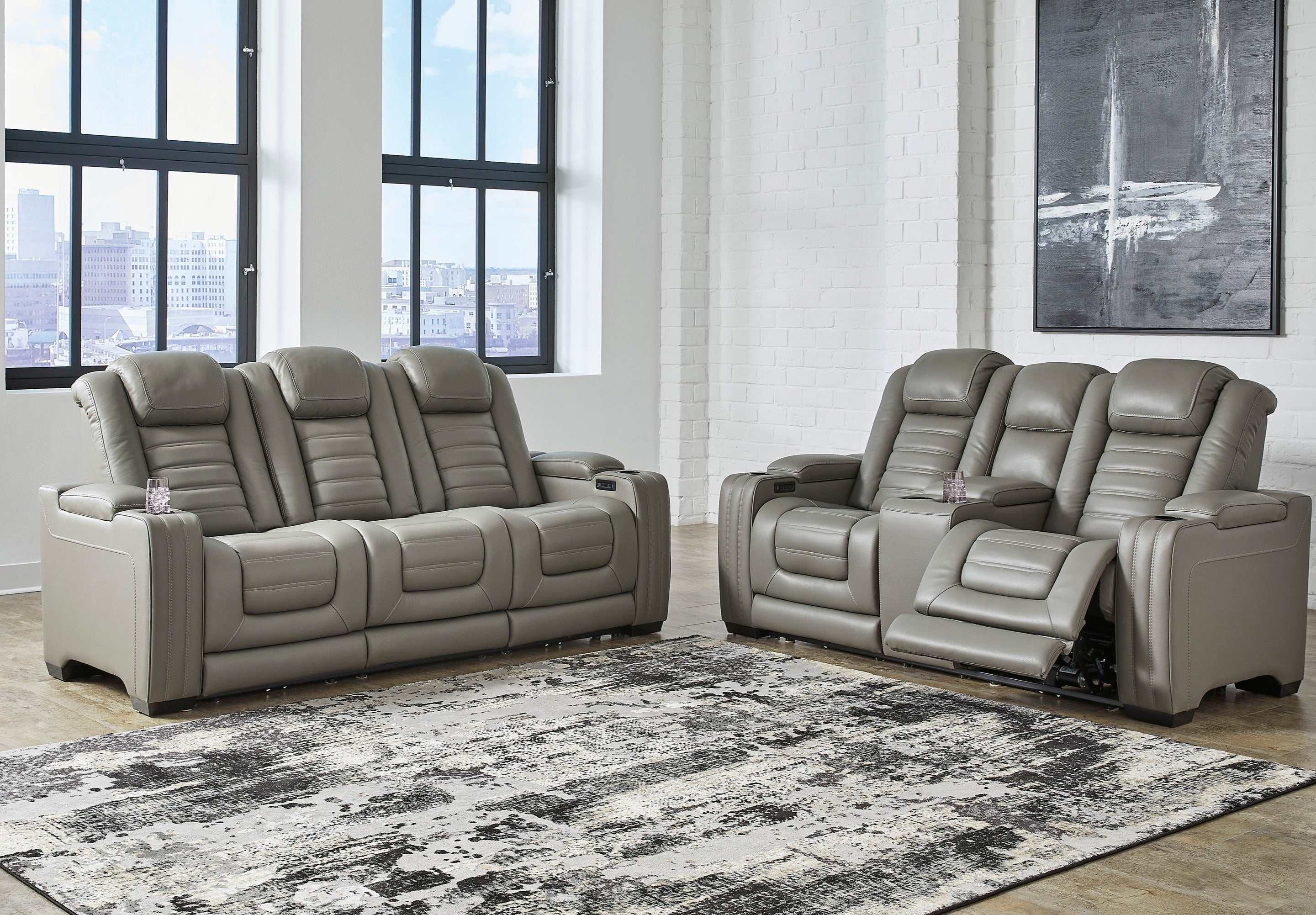 (Online Special Price) Backtrack Gray Power Reclining Living Room Set / 2pc