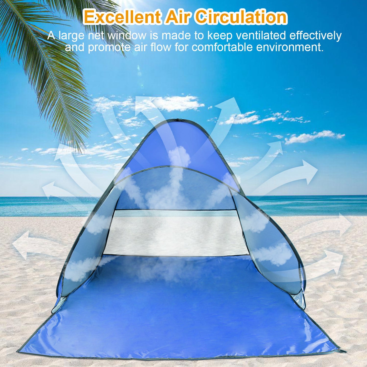 Blue Anti-UV Pop Up Beach Tent， Beach Shade with Carry Bag for 2-3 Person