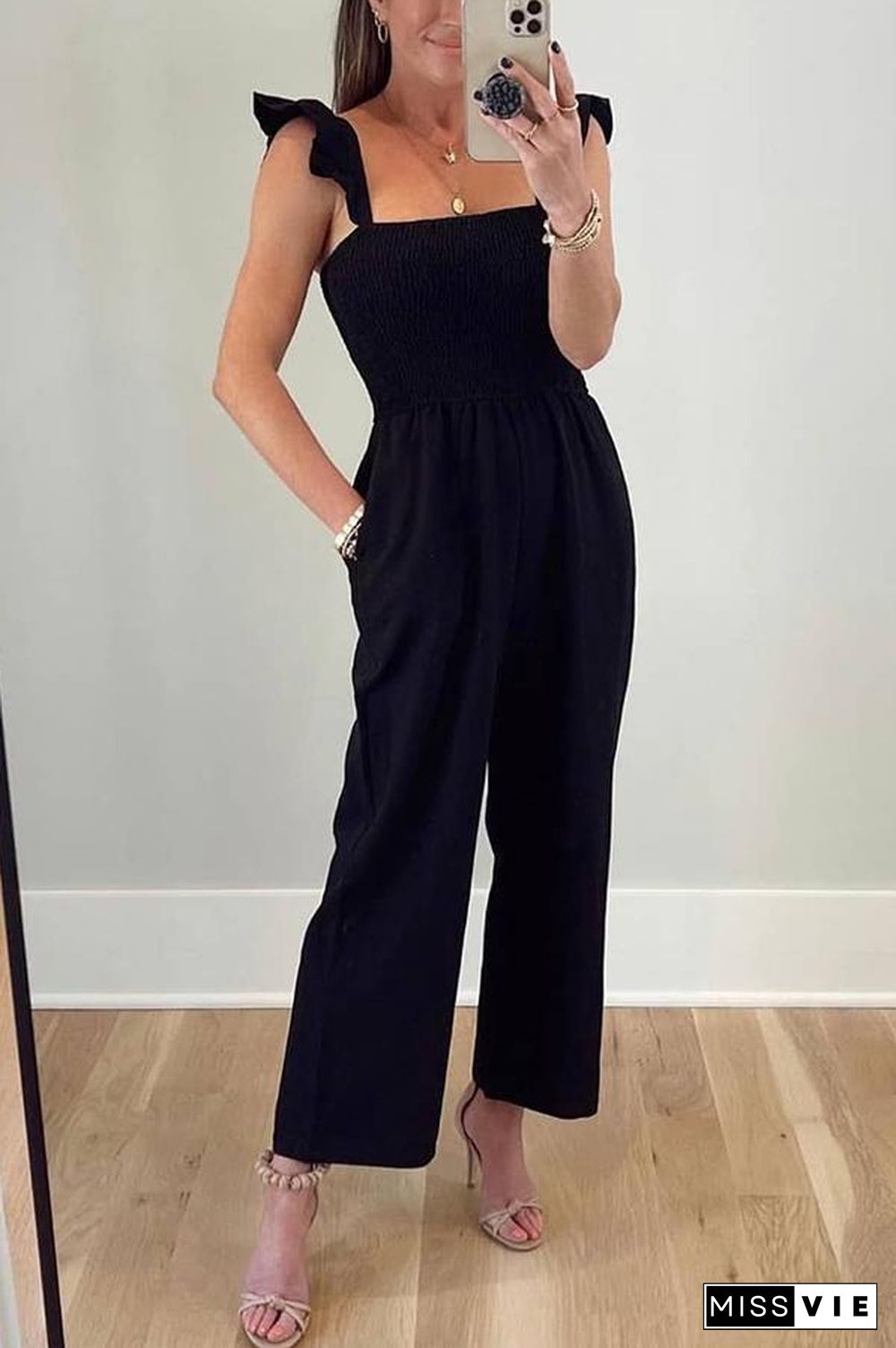 Perfectly Poised Smocked Detail Jumpsuit