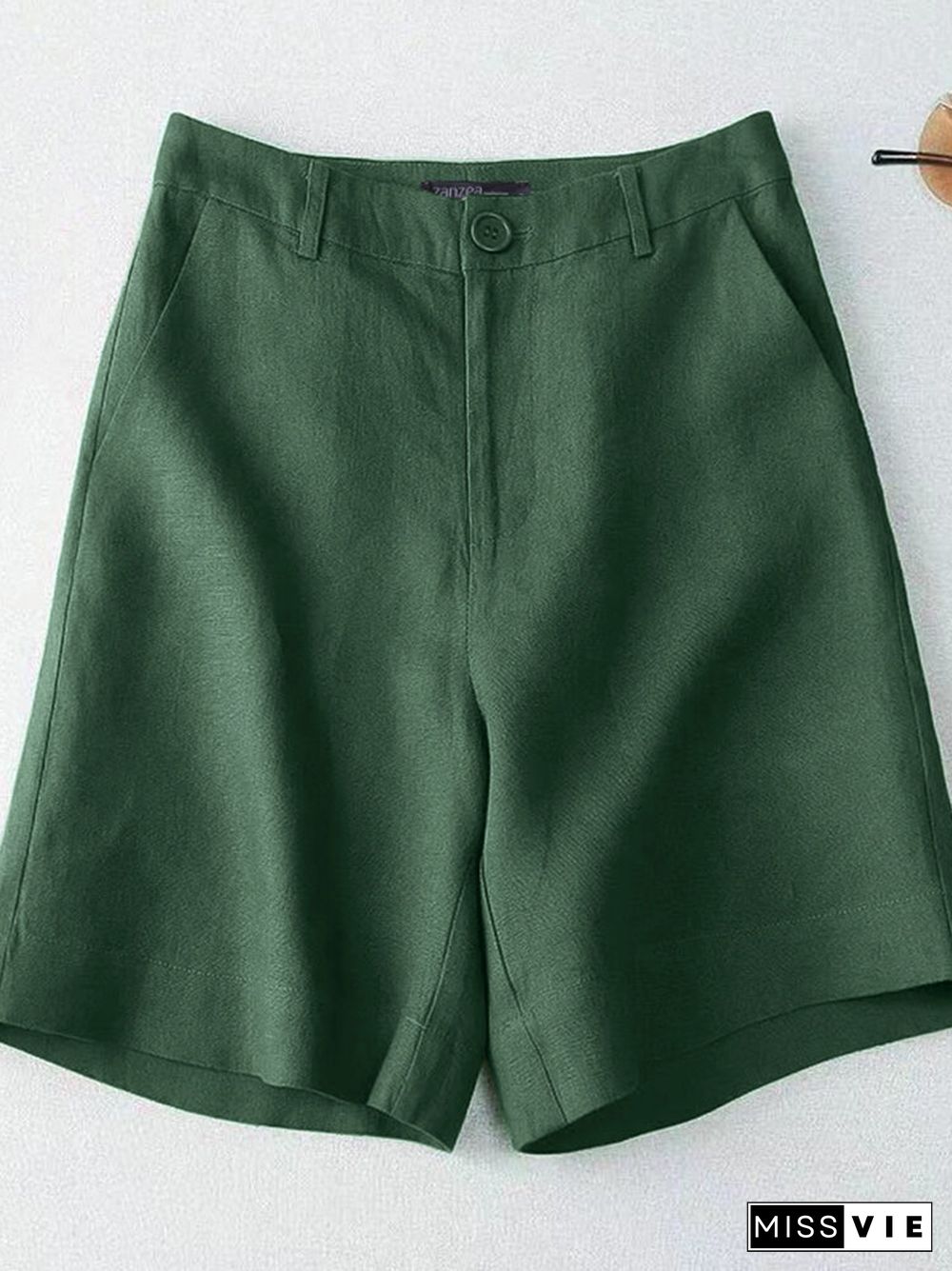 Solid Pocket Casual Shorts For Women