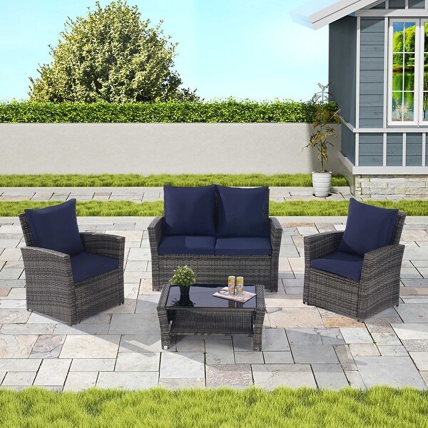 4 PCS Outdoor Patio Furniture Rattan Wicker Set for 4