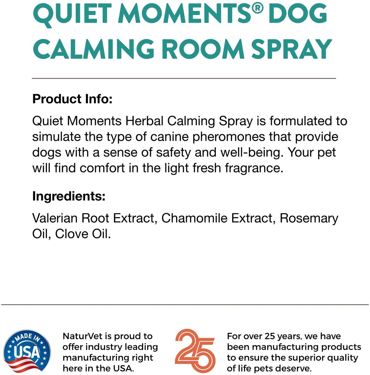 NaturVet Quiet Moments Simulated Canine Pheromones Calming Spray for Dogs