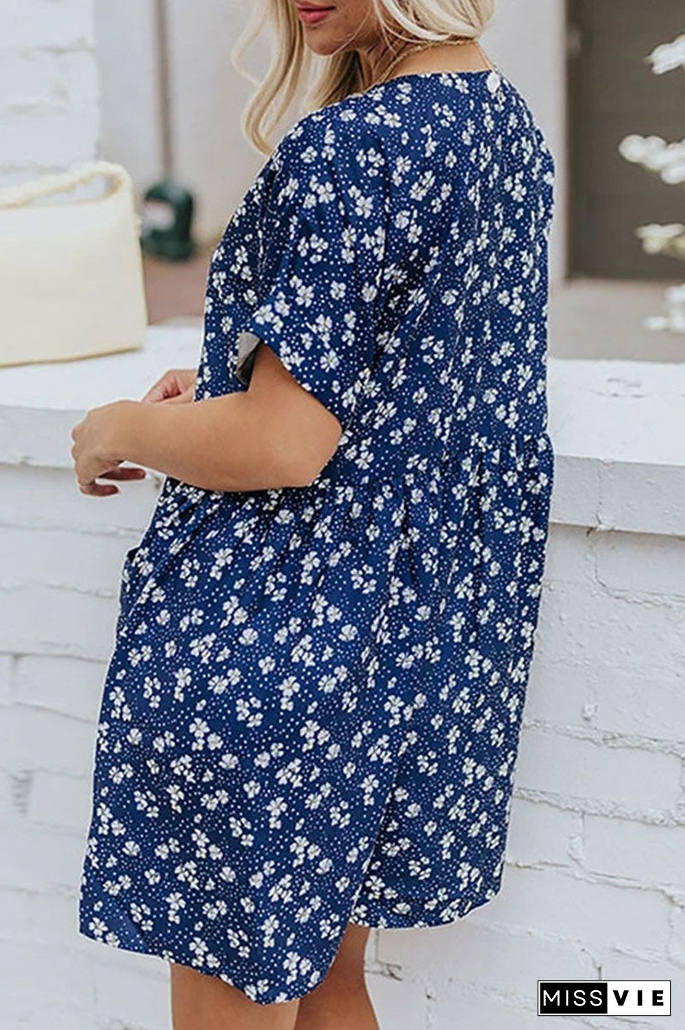 Fashion Casual Print Split Joint V Neck A Line Dresses