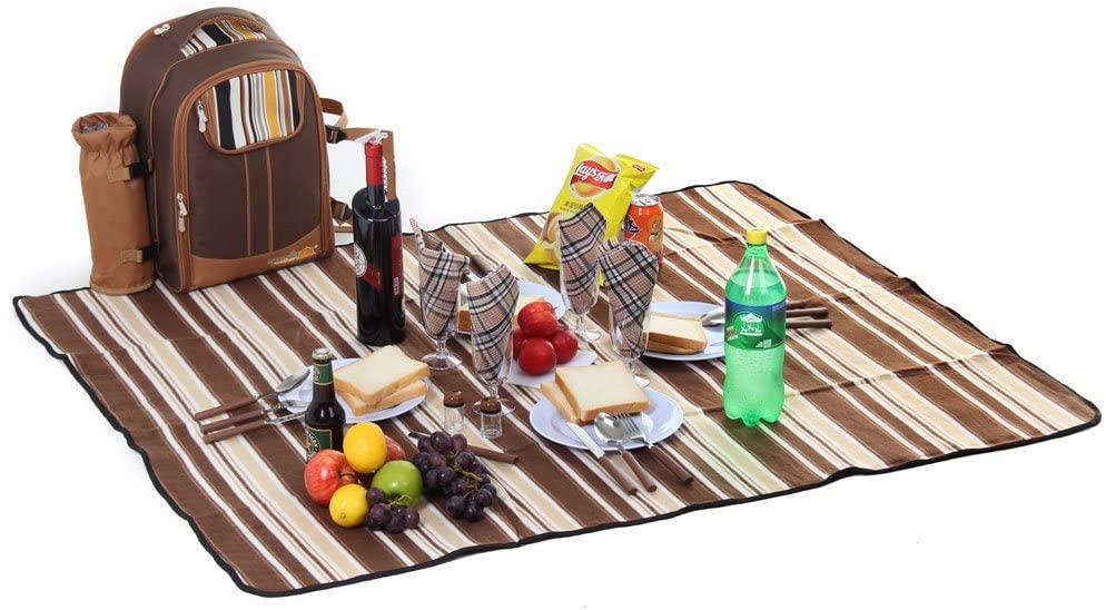 Picnic Backpack w/ Cooler Compartment Wine Holder Blanket Plates Utensils Cups