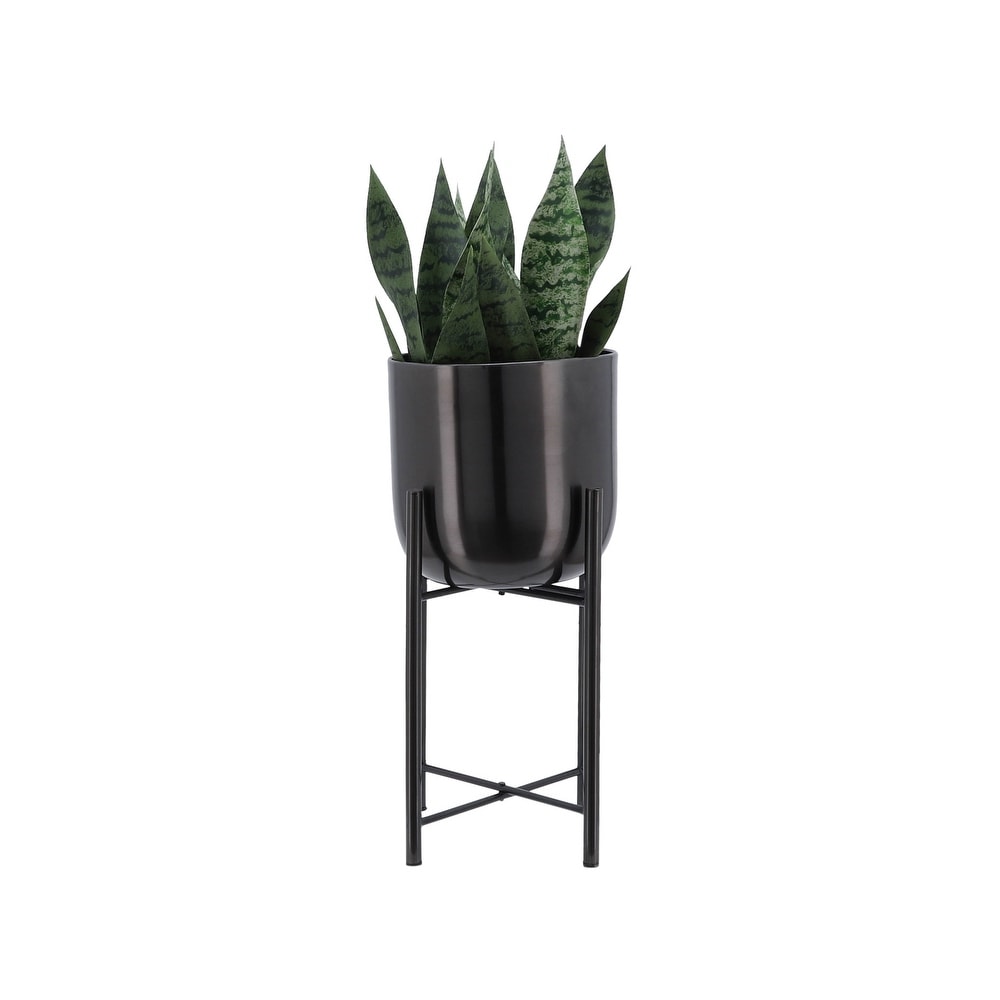 Gunmetal Black Iron Metal Planters on Stands (Set of 3)   11.0\