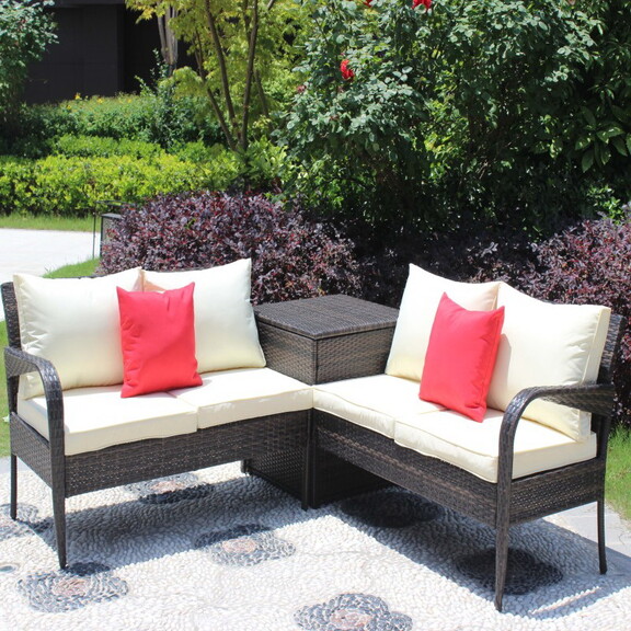 3 Piece Patio Sectional Wicker Rattan Outdoor Furn...