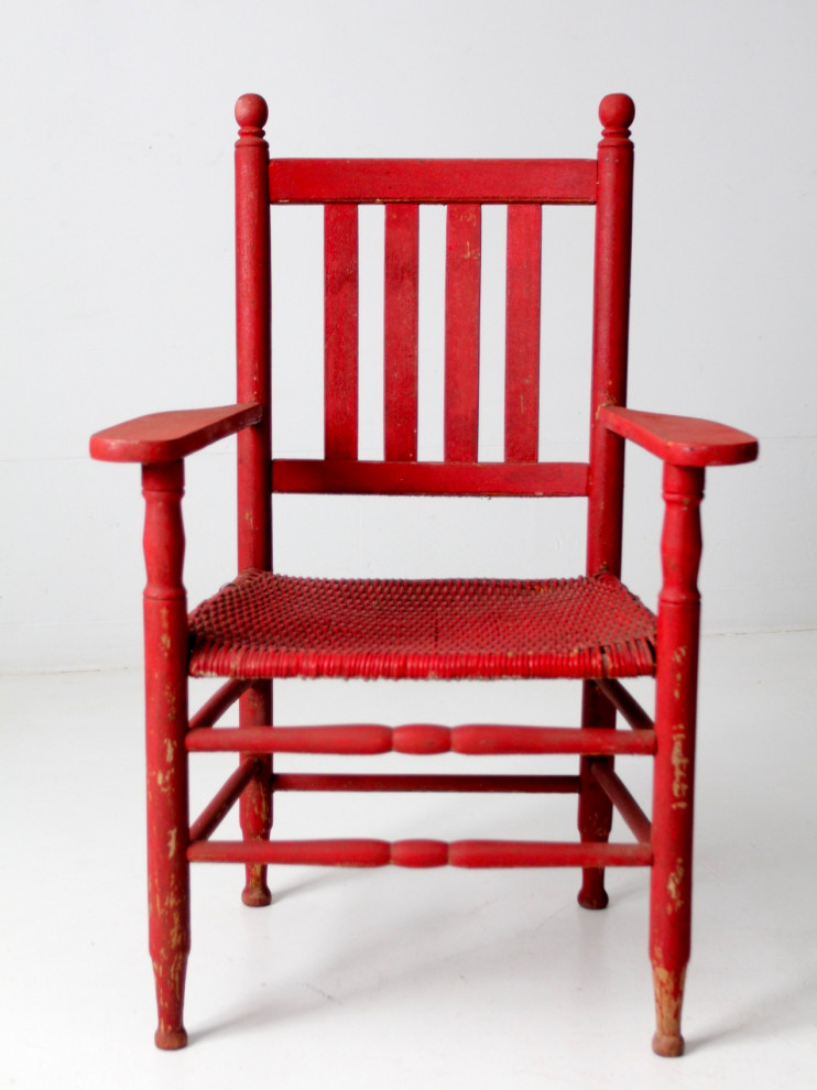 Consigned  Antique Red Wicker Seat Arm Chair   Farmhouse   Dining Chairs   by 86 Vintage  Houzz