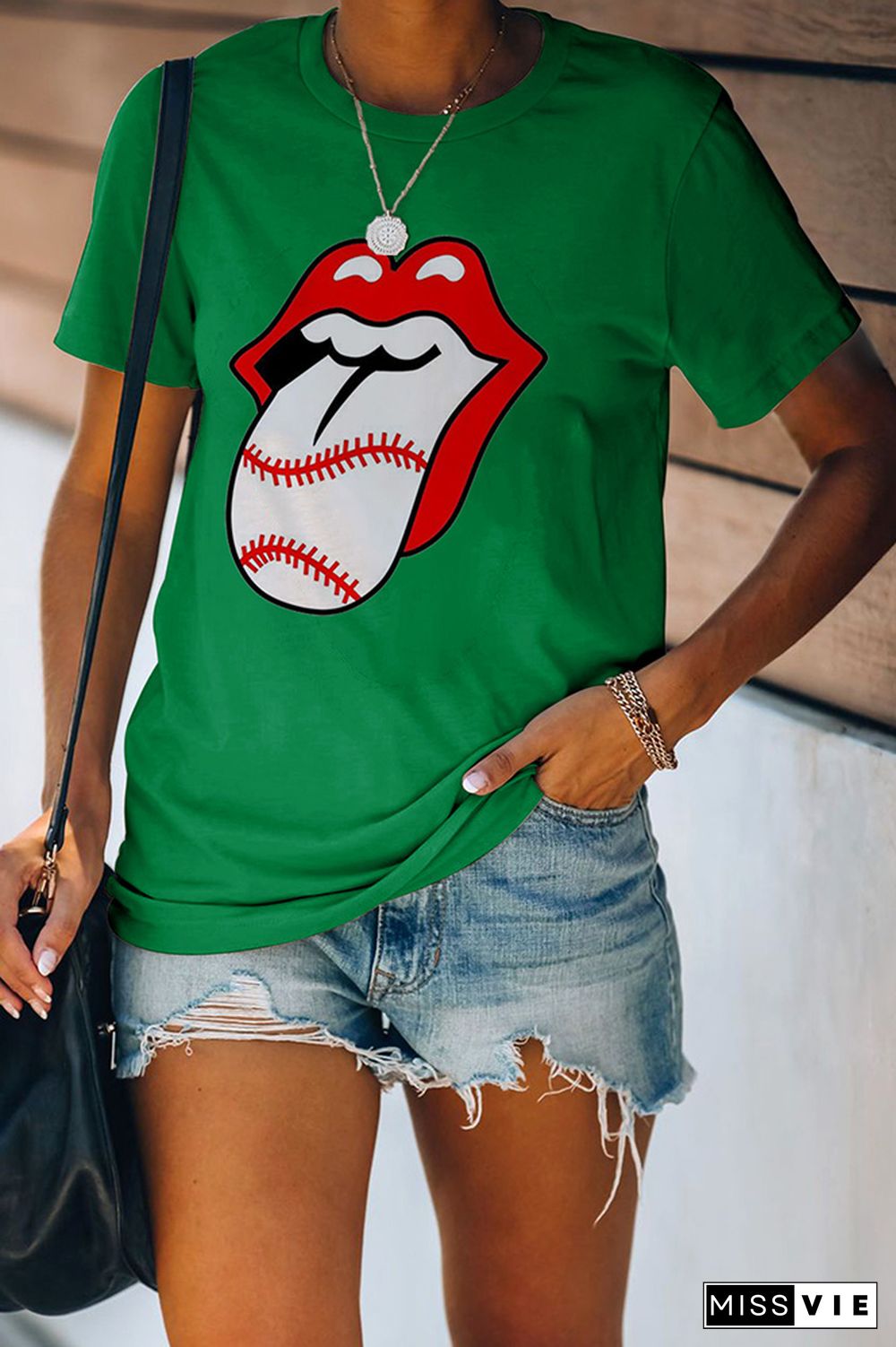 Tongue Print Graphic Tees for Women Wholesale Short Sleeve T shirts Top