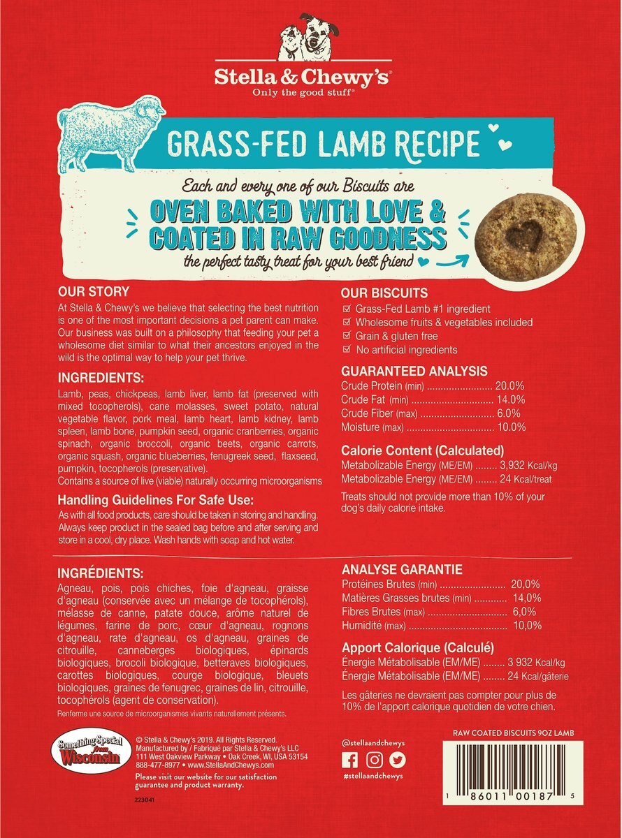 Stella and Chewy's Raw Coated Biscuits Grass-Fed Lamb Recipe Freeze-Dried Grain-Free Dog Treats