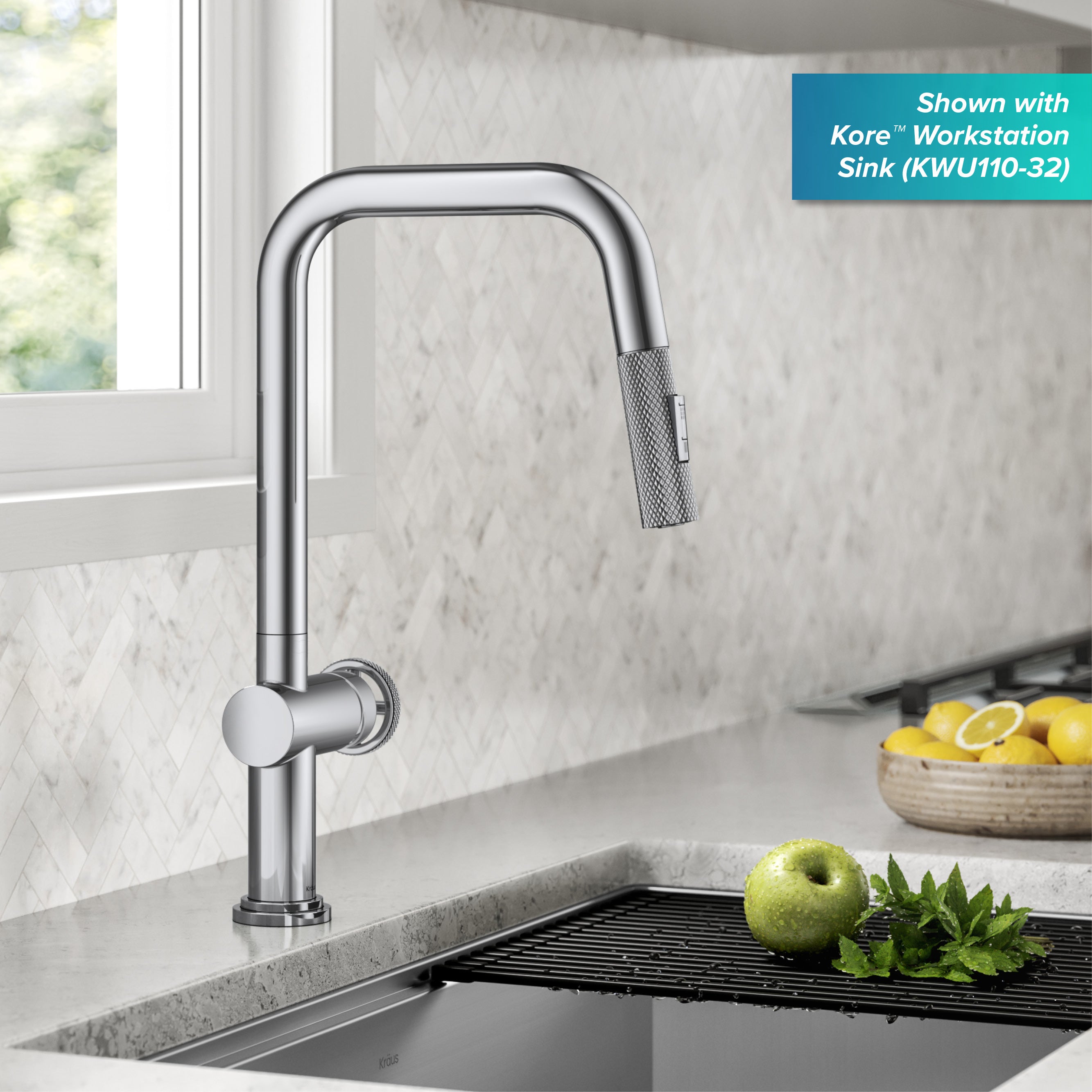 Kraus Urbix Industrial Pull-Down Single Handle Kitchen Faucet in Chrome