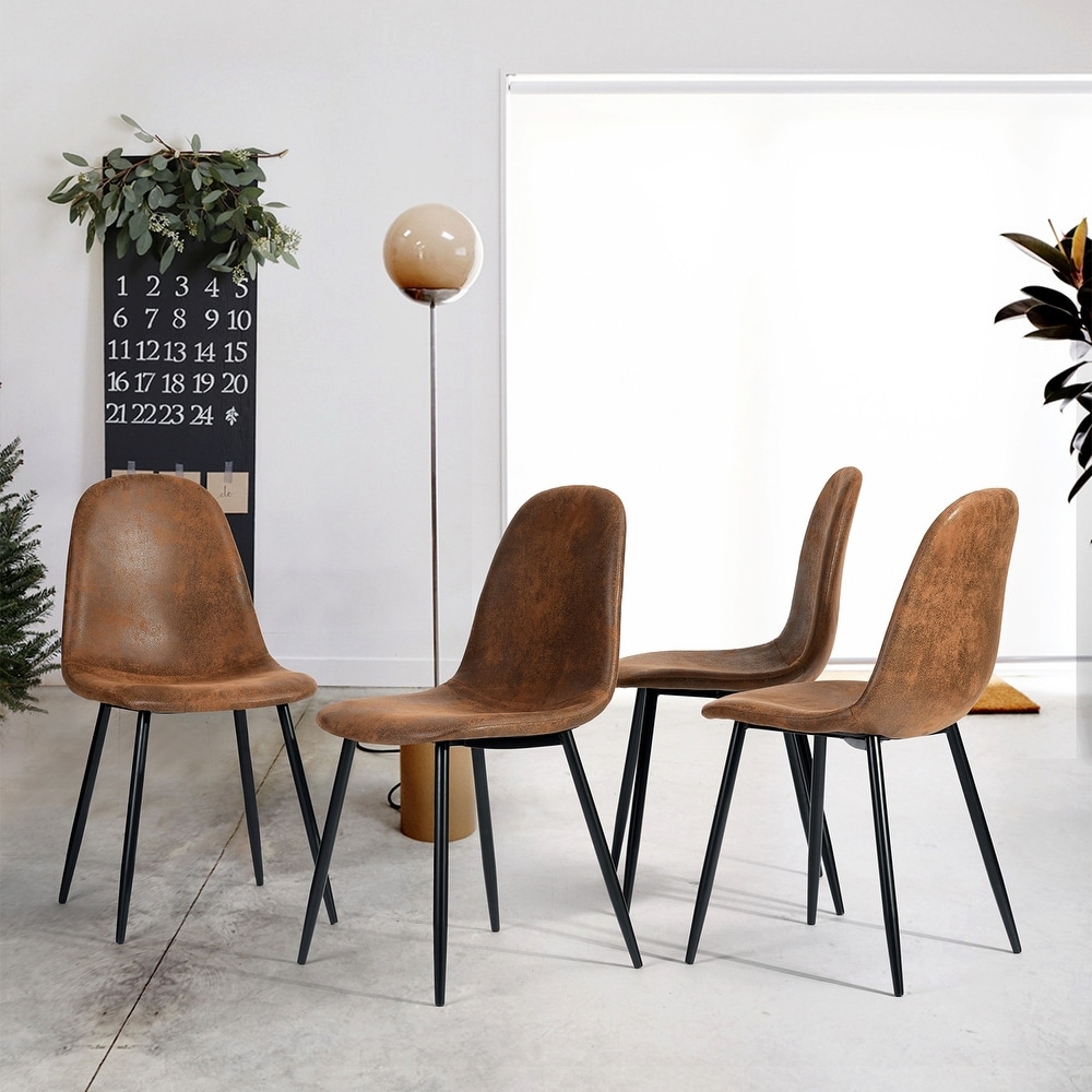 Dining Chair Set of 4 Suede Side Seating with Black Metal Legs