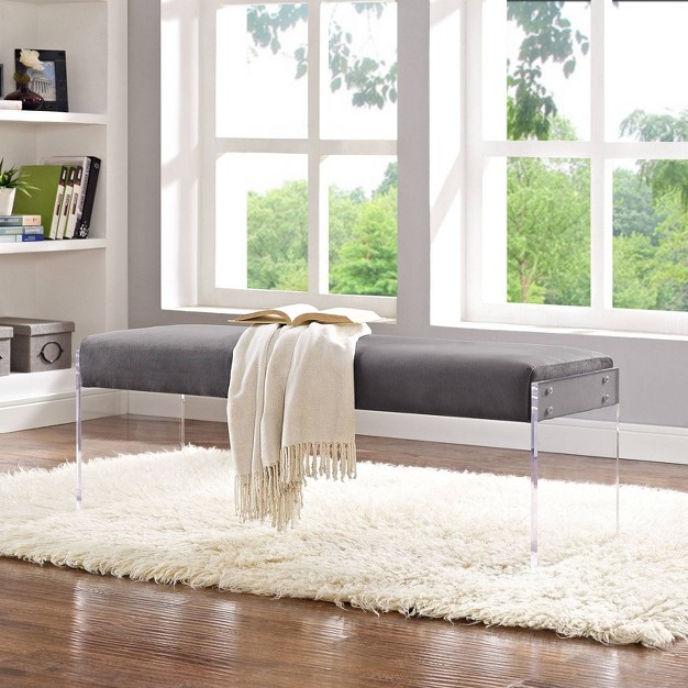 Roam Velvet Bench Gray Modway