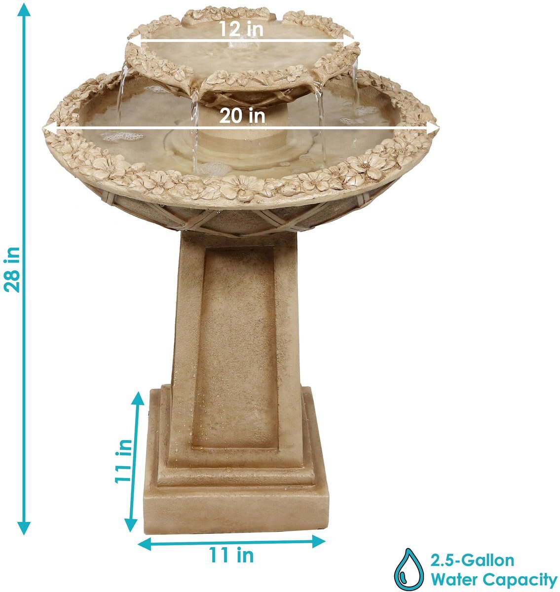 Sunnydaze Decor 2-Tier Beveled Flower Birdbath Water Fountain