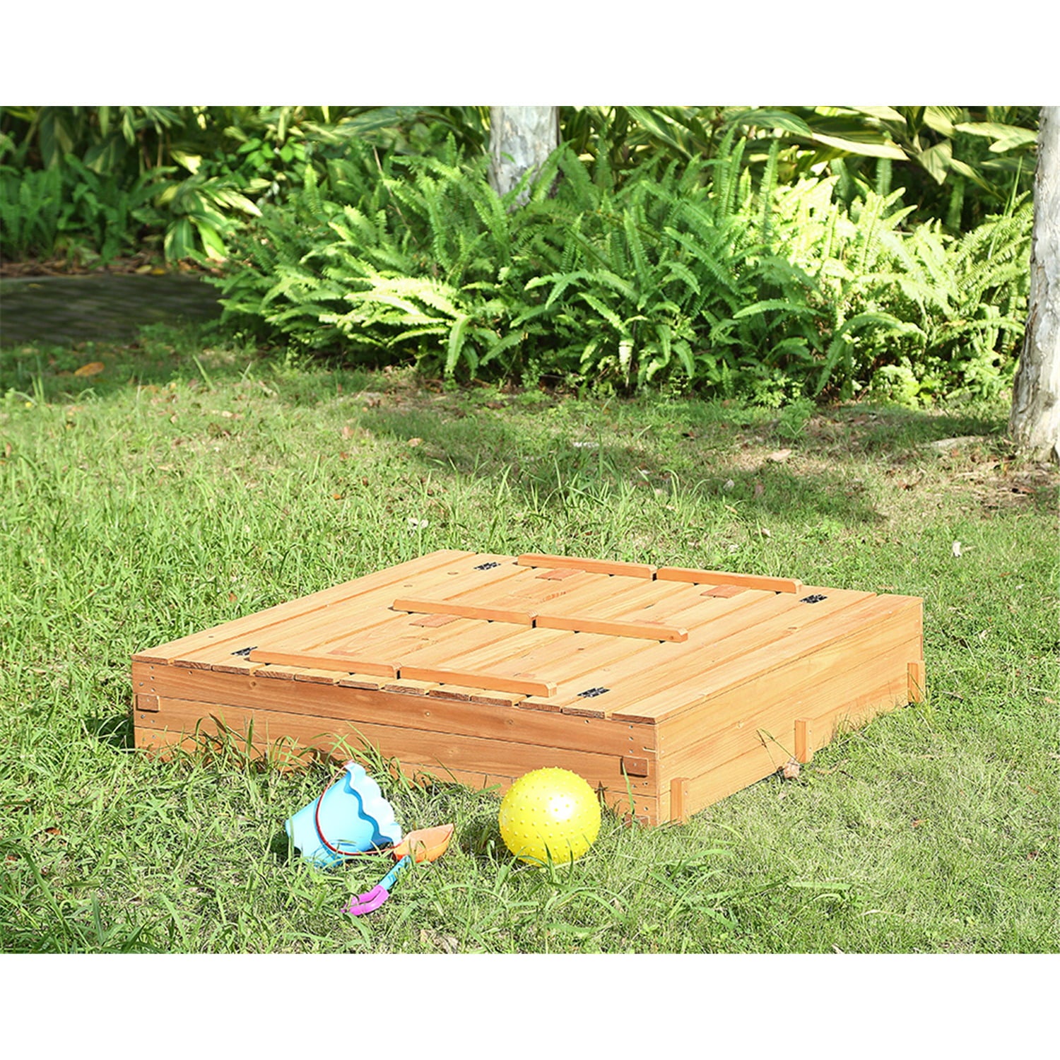 Kids Sandbox with Lid Sand Box for Kids Outdoor with Lid Cedar Wooden Sand Pit Box for Kids with 2 Foldable Bench Seats 4 ft x 4 ft Sand Boxes for Kids Outdoor with Lid Sandbox Toys for 2-8 Years