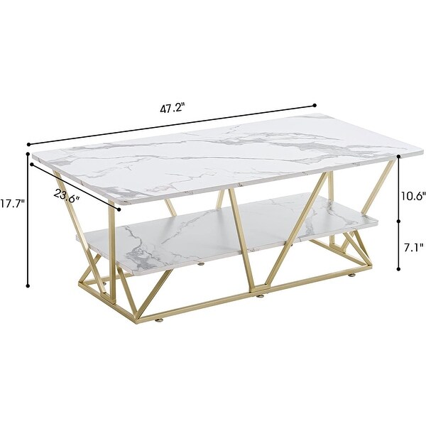 Ivinta Marble Gold Coffee Table， Modern Central TV Table - 23