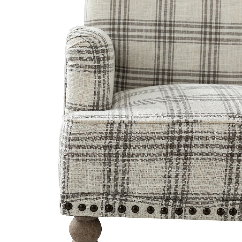 Geltrude Farmhouse Vintage Plaid Accent Armchair with Nailhead Trim by HULALA HOME