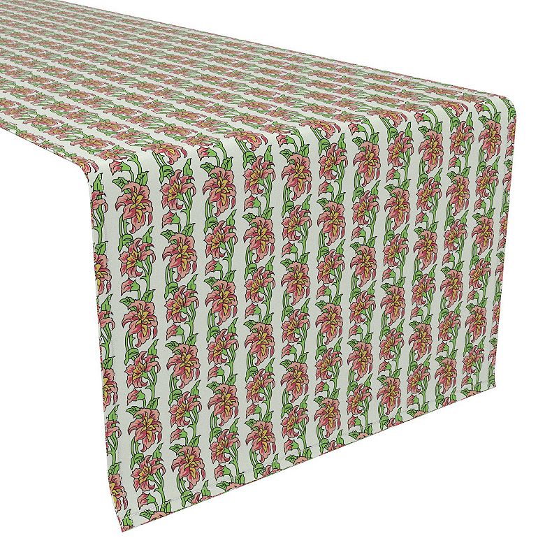 Table Runner， 100% Cotton， 16x108， Peony Floral Stripe