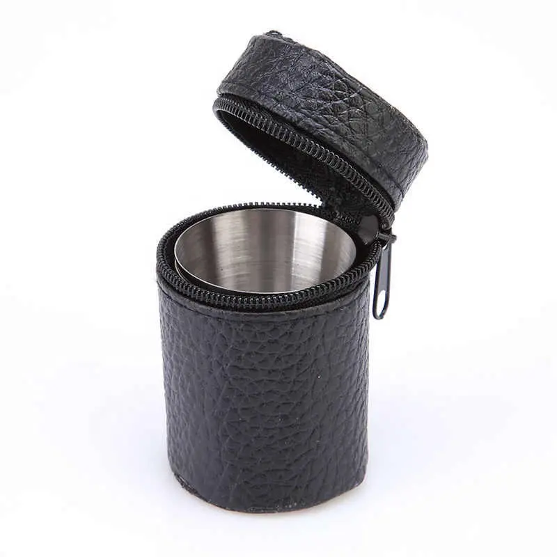 Stainless Steel Camping Cup Mug Outdoor Camping Hiking Folding Portable Tea Coffee Beer Cup With Black Bag Wide Mouth Cup