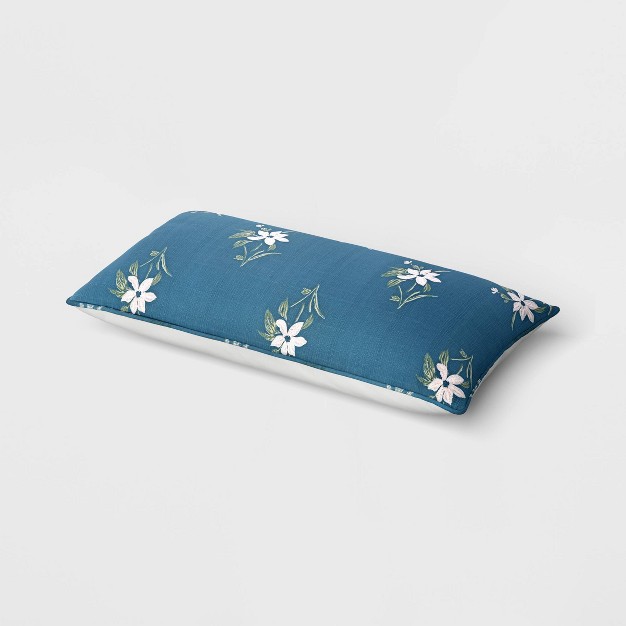 Embroidered Floral Rectangular Indoor Outdoor Lumbar Pillow Blue Designed With Studio Mcgee