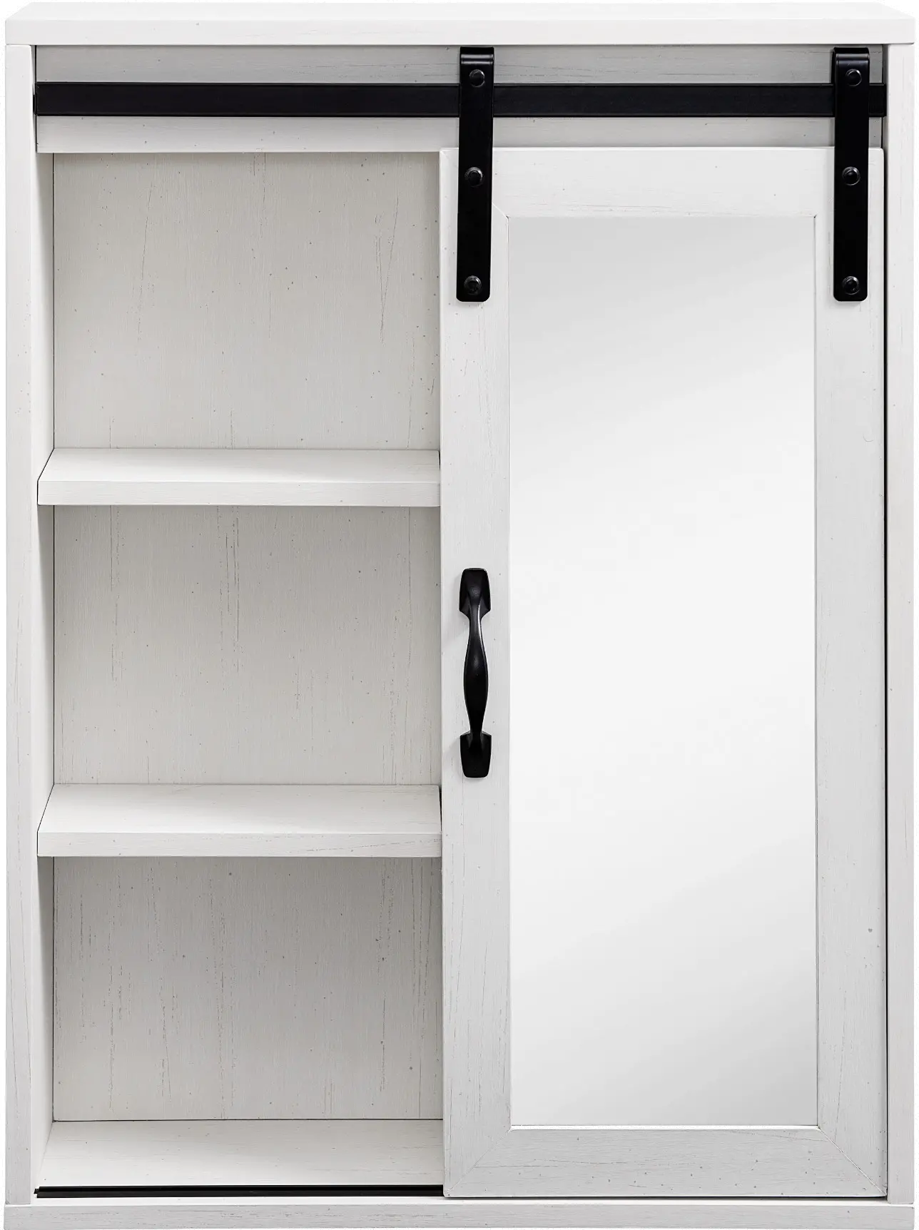 Sliding Mirrored Barn Door White Wall Cabinet