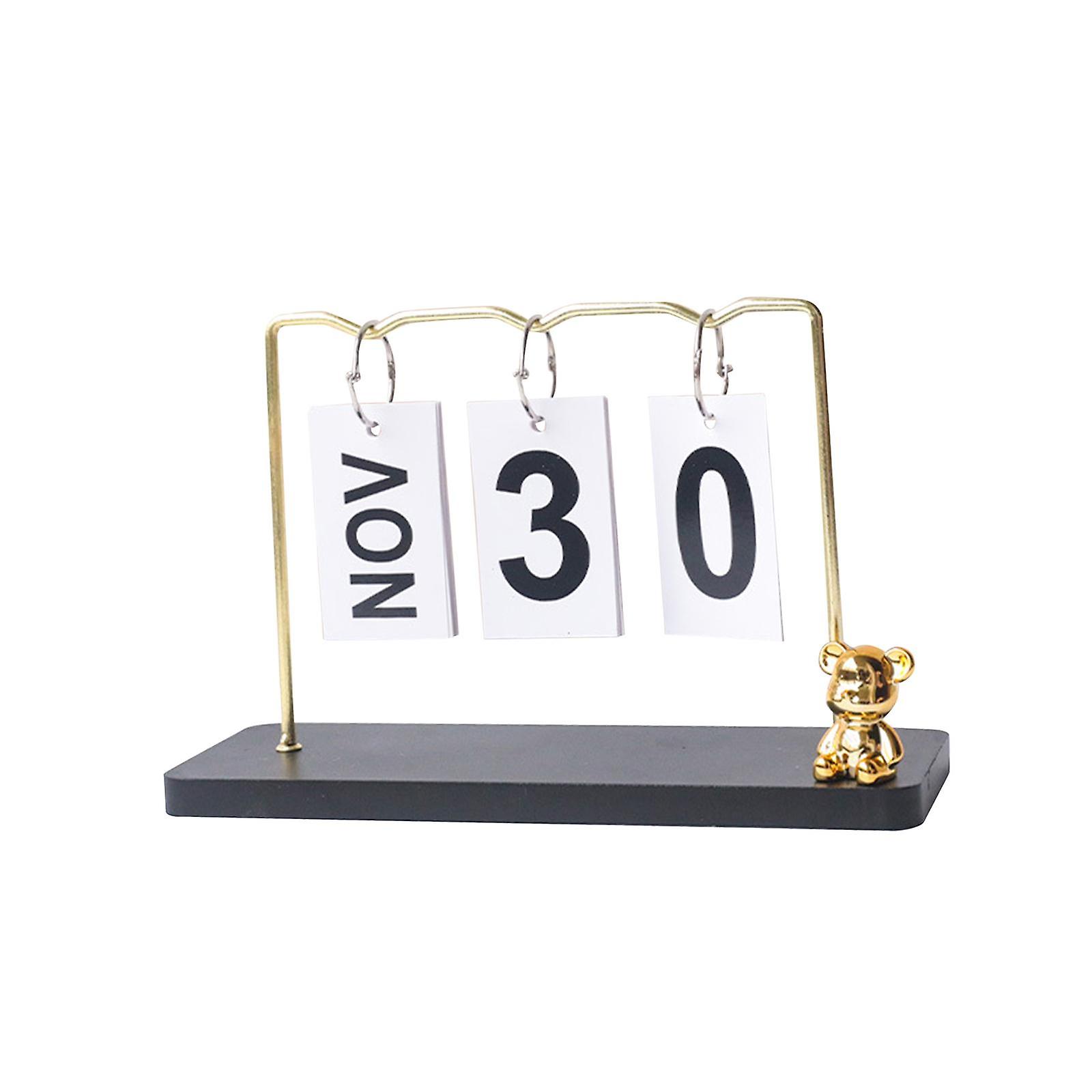 Desk Calendar Table Centerpieces Wood Base Classroom Perpetual Flip Calendar Black