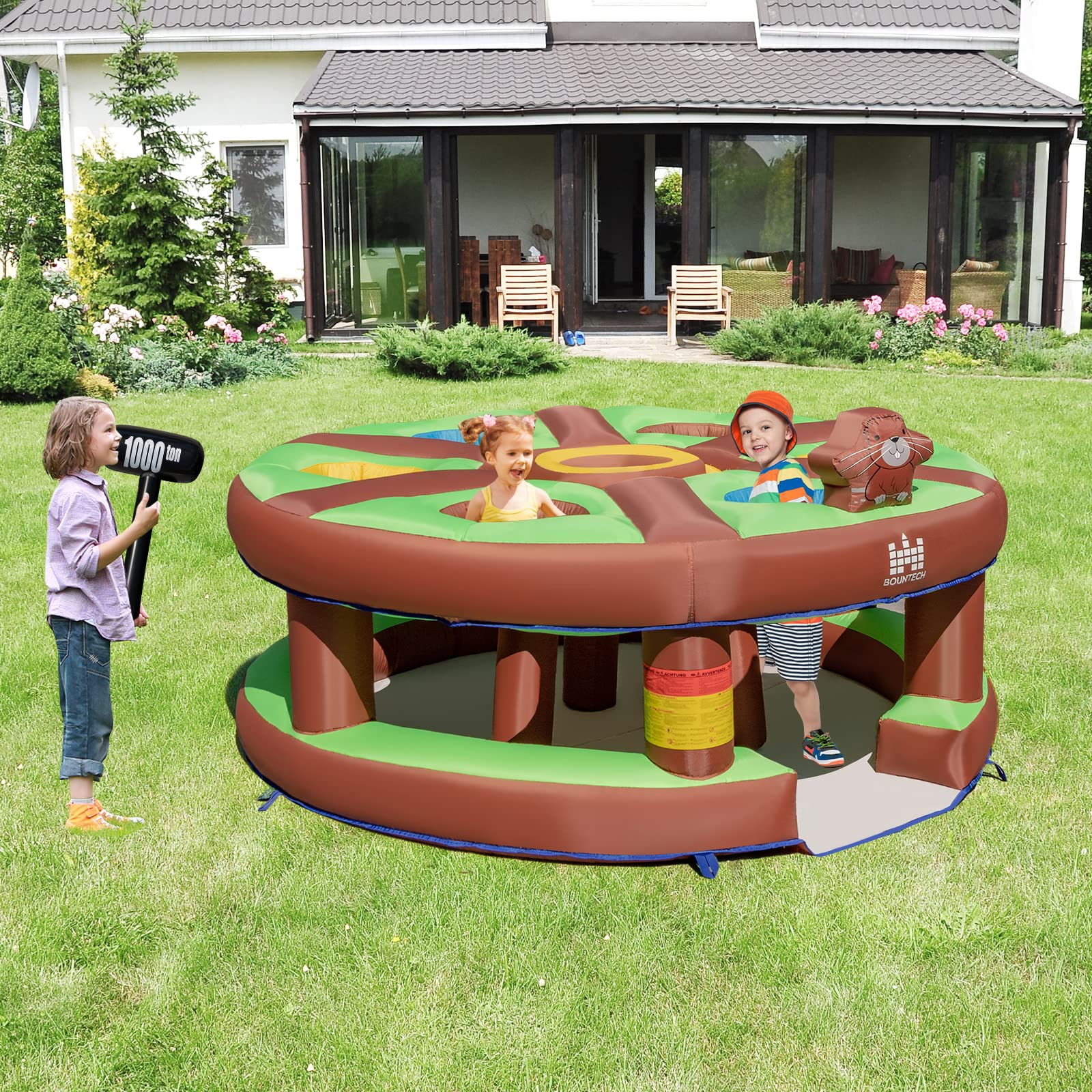 Costzon Kids Inflatable Human Whack a Mole, Hammering & Pounding Bouncy Toy w/Blower, Inflatable Mallet