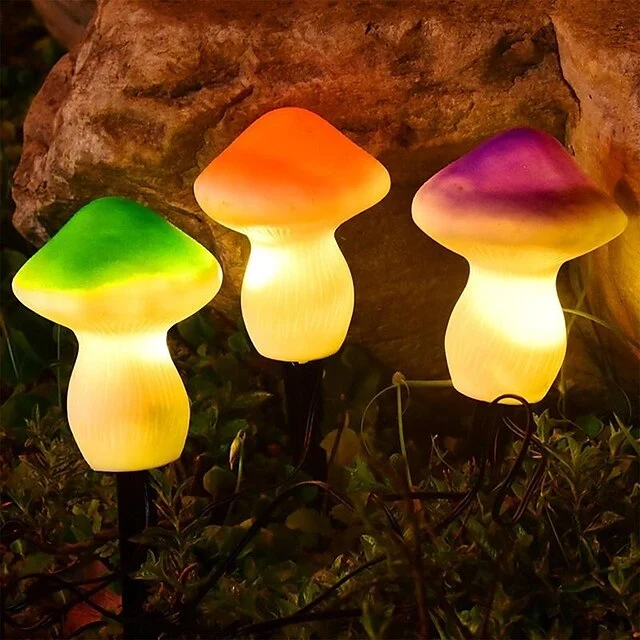 3 PCS Solar Garden Light Outdoor Lawn Light Simulation Mushroom Light Villa Decoration Waterproof Ground Light Small Night Light Landscape Lighting