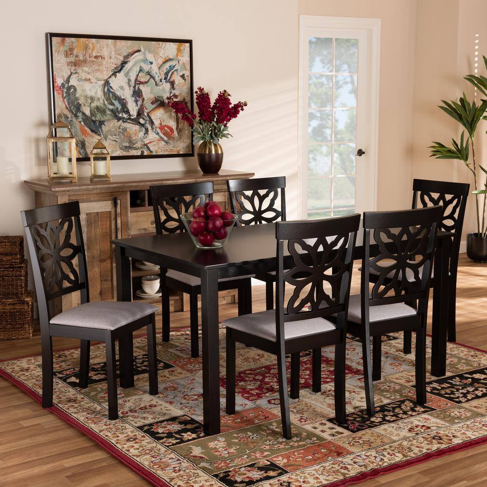 Baxton Studio Dallas 7-Piece Grey and Dark Brown Dining Set 1711095410519HD