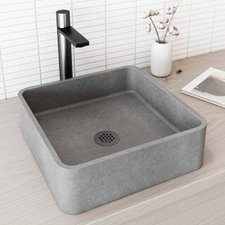 VIGO Navona Gothic Gray Concreto Stone 15 in. L x 15 in. W x 5 in. H Square Vessel Bathroom Sink VG04057